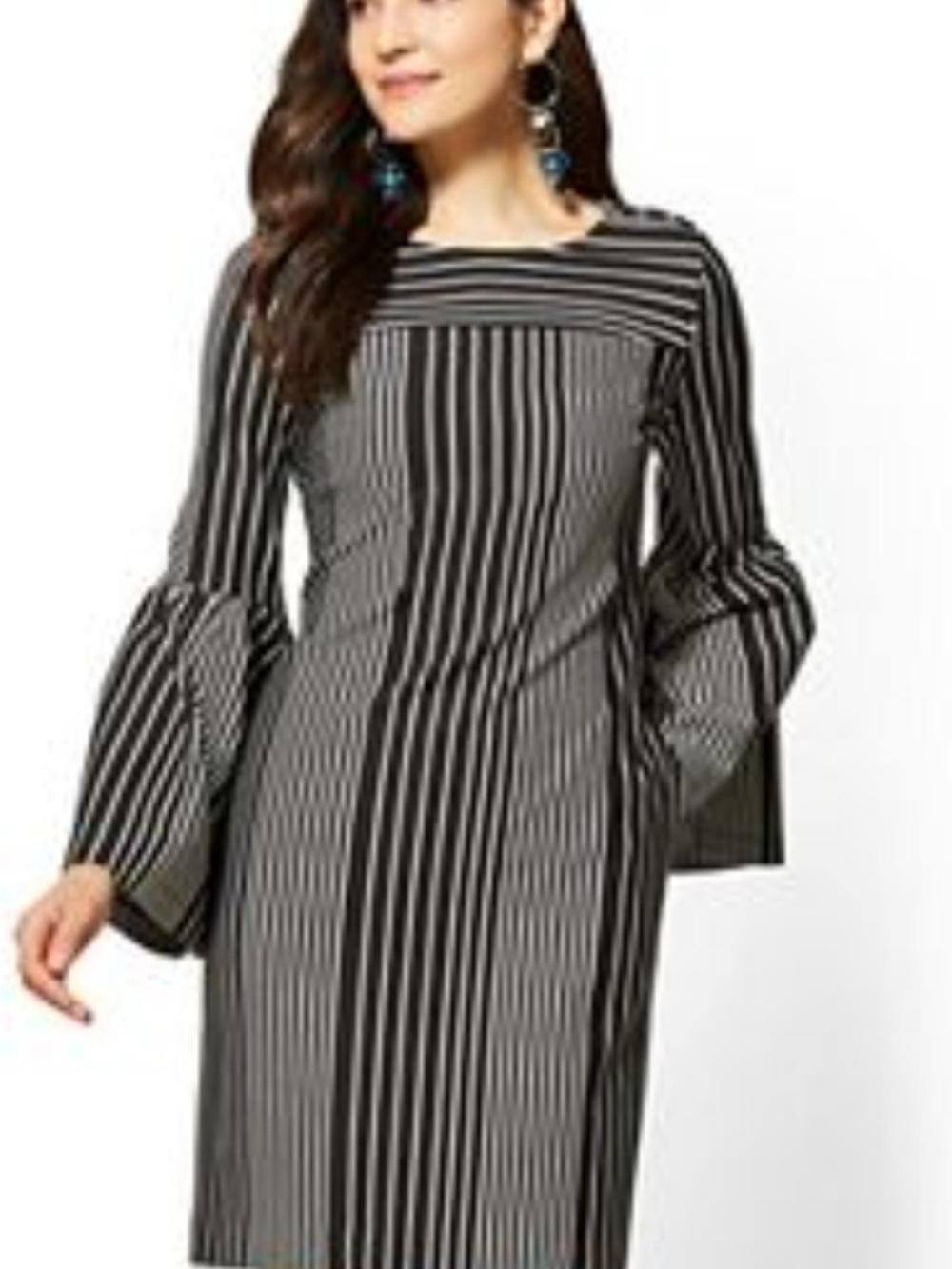 Black & White Striped Bell-Sleeve Dress